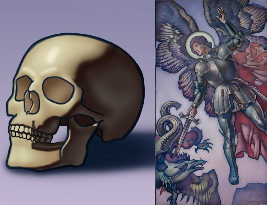 Painting of a skull in the style of George Hawley Hallowell