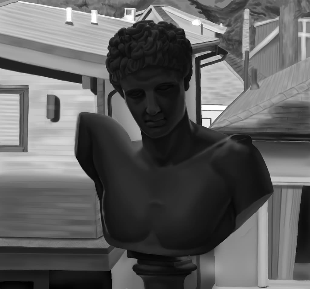 The window uses a full range of value. The value range of the bust is compressed
