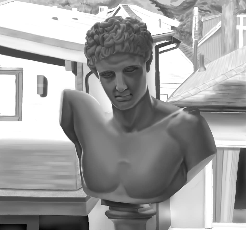 The bust uses a full range of value. The value range of the window is compressed